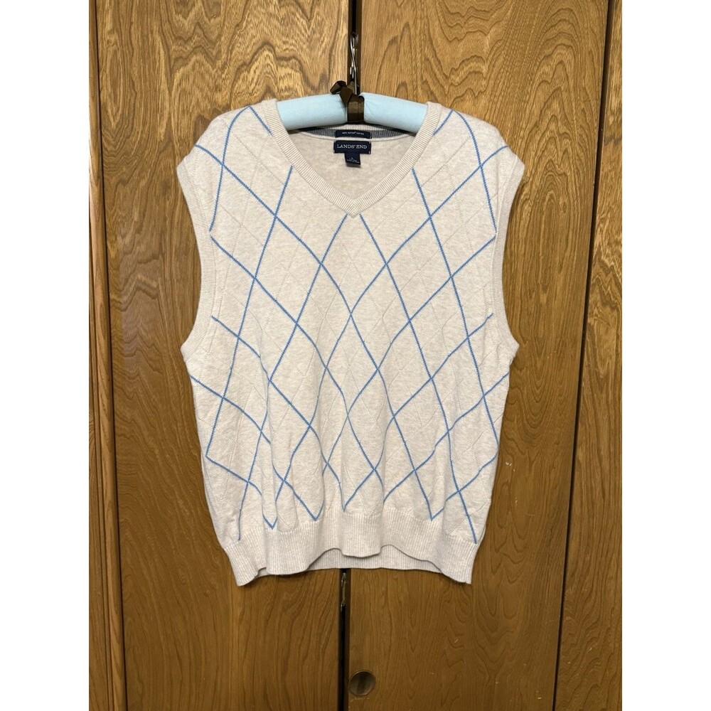 Lands End Men’s Sweater Vest Argyle 100% Supima Cotton ￼